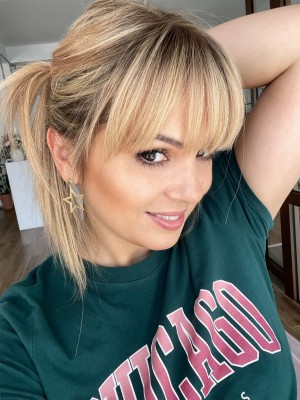 Rita Mini Topper Naturalne Włosy 35 cm – Zagęszczenie Przedziałka i Grzywki | Ciepły blond  Clip In