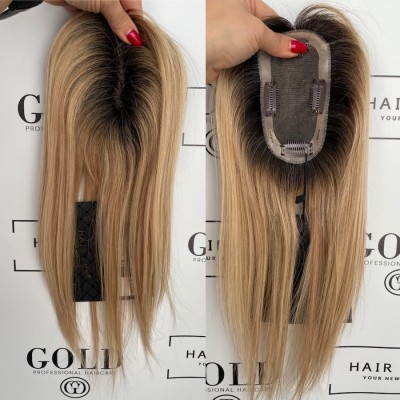 Rita 1b Mini topper do zagęszczenia przedziałka 35 cm  blond balayage z odrostem