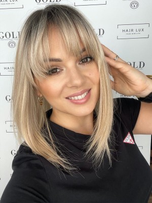 Eliza  z grzywką 35cm 20x20 Topper do zagęszczenia włosów baleyage blond z ciemnym odrostem 