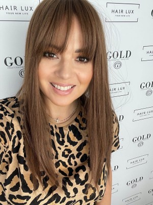 Pola z grzywką  45-50cm 20x20 Topper zagęszczenie clip in włosy naturalne jasny brąz #8 