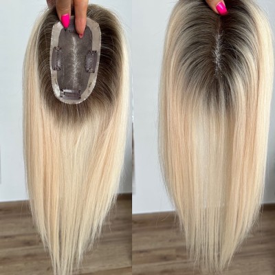 Wika Mini topper do zagęszczenia przedziałka  35 cm  jasny blond z odrostem
