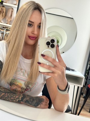 Sylwia lace 45 cm M peruka z włosów naturalnych front lace neutralny blond 