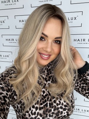 Sylwia 45-50 topper 20x20 naturalny beżowy blond z ciemnym odrostem #5 