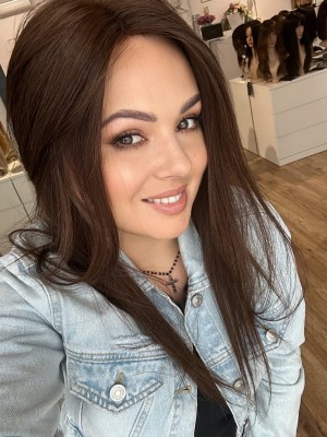 Ivet 45 cm  mono topper 13x16 cm włosy naturalne czekoladowy brąz