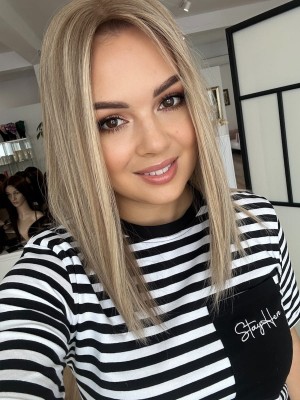 Topper damski Ester 40 cm lace 20x20 cm – baleyage blond, lekki, naturalny efekt