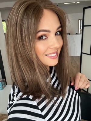 Topper damski Nita 40 cm lace 20x20 cm – chłodny brąz z refleksami, lekki, naturalny efekt | HairLux