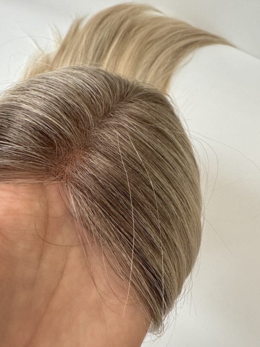 Topper Angela 40cm - zbliżenie bazy lace, kolor jasny blond z mysim odrostem