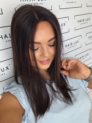 Topper damski Basia 45 cm lace 20x20 cm – czekoladowy brąz, lekki, naturalny efekt | HairLux