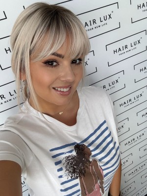 Wika z grzywką Mini topper do zagęszczenia przedziałka  35 cm  jasny blond z odrostem