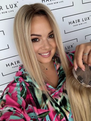 Lara mini topper do zagęszczenia przedziałka 40 cm – słoneczny blond z odrostem