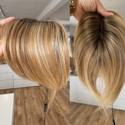 Anita  25 cm mini topper dopinana grzywka na boki z włosów polskich pasemka blond
