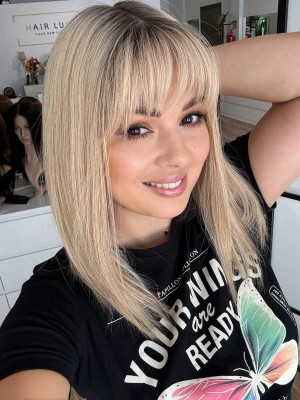Sylwia silk 40 cm XS z grzywką peruka całościowa z włosów naturalnych neutralny blond