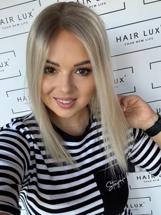 Topper Angela 40 cm – włosy naturalne brazylijskie, możliwość prostowania i kręcenia.