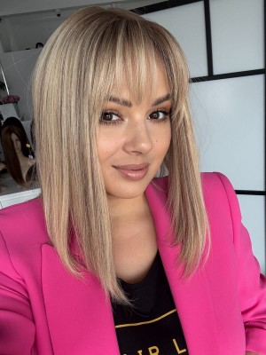Viola 30 20x20 z grzywką na czoło Topper z włosów naturalnych chłodny blond pasemka