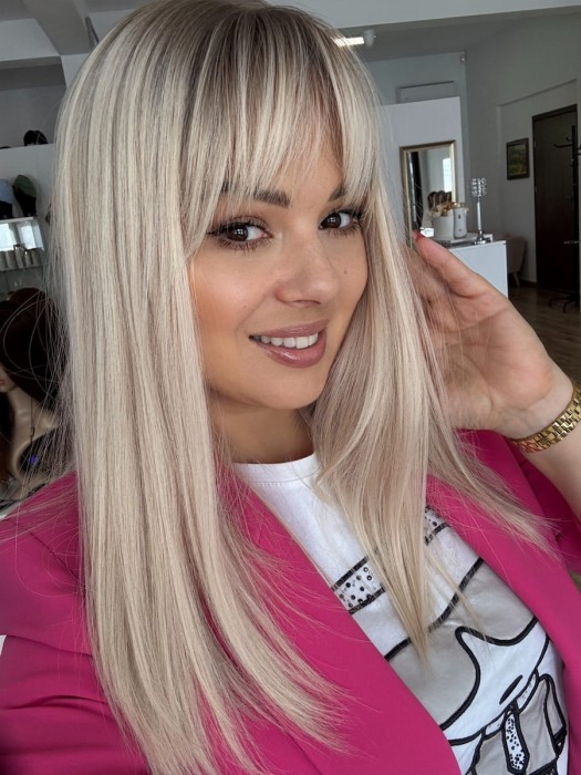 Topper Angela 45 cm z grzywką na czoło– włosy naturalne brazylijskie, możliwość prostowania i kręcenia.