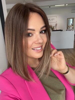 Topper damski Sara 35 cm lace 20x20 cm – chłodny brąz ombre, lekki, naturalny efekt | HairLux