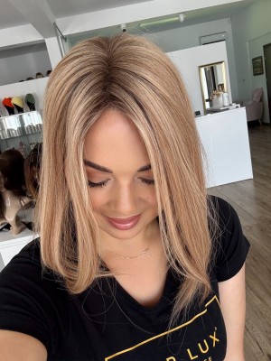 Rita 35 mono topper 13x16 cm włosy naturalne kolor ciepły blond z odrostem