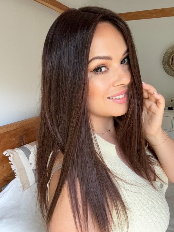 Topper Lucy Ombre 45–50 cm – włosy naturalne europejskie, możliwość prostowania i kręcenia.