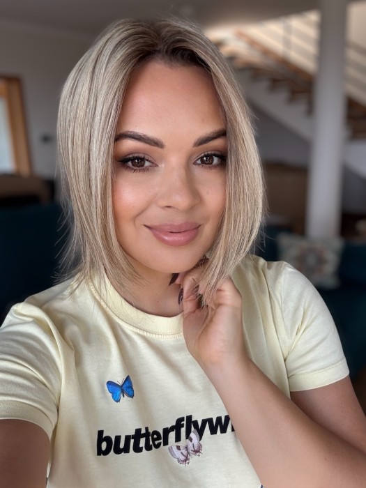 Dopinka z włosów naturalnych w kolorze blond baleyage - widok od przodu