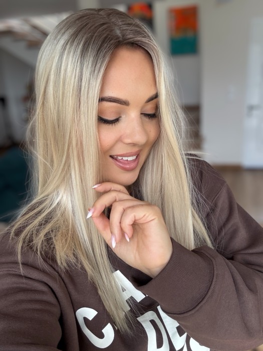 Topper Angela 45 cm – włosy naturalne brazylijskie, możliwość prostowania i kręcenia.