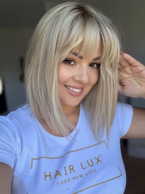 Liza 30cm z grzywką 20x20 Topper z włosów naturalnych baleyage jasny blond