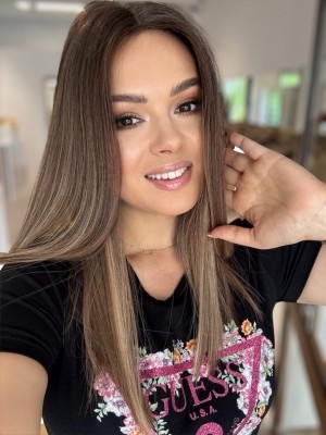 Topper damski Sara 45 cm lace 20x20 cm – chłodny brąz ombre, lekki, naturalny efekt | HairLux