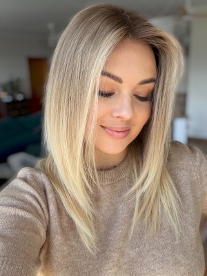 Daisy 40cm S ciepły blond ombre peruka naturalna Lace front