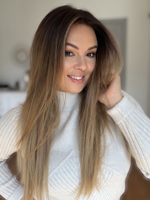 Daisy 55 cm ombre złoty blond z odrostem M peruka damska naturalna Lace front | HairLux