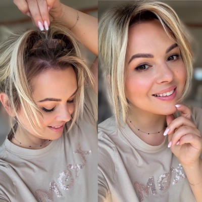 Ewa Mini topper do zagęszczenia przedziałka  25cm  blond baleyage z ciemnym odrostem 
