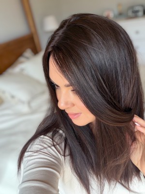 Topper naturalny Kira 40 cm czekoladowy brąz #4 baza 20x20 | HairLux 
