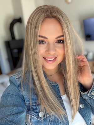 Topper naturalny ESTER 45 cm – baleyage blond | baza 20x20 cm ultra flat front