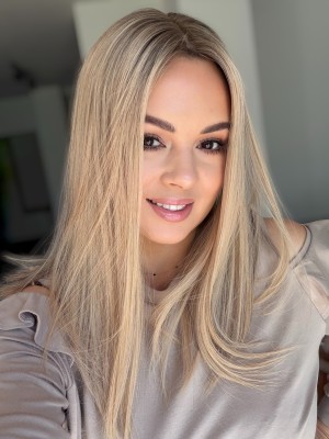 Topper naturalny MONIKA 45 cm – beżowy blond | baza 20x20 cm ultra flat front