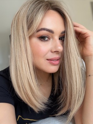 Topper naturalny MONIKA 40 cm – beżowy blond | baza 20x20 cm ultra flat front