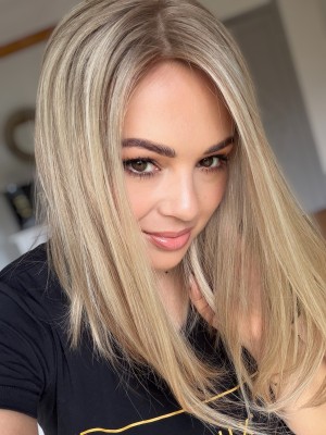 Topper naturalny ESTER 40 cm – baleyage blond | baza 20x20 cm ultra flat front