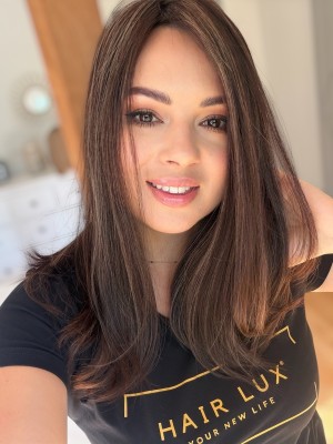 Topper naturalny KAMILA 45 cm – brąz z refleksami | baza 20x20 cm ultra flat front