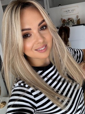 Topper naturalny FAINA  20x20 45cm Topper beleyage chłodny blond z odrostem | HAIRLUX