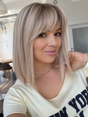 Liza 35 mono 35cm z grzywką topper 13x16 cm włosy naturalne kolor baleyage jasny blond
