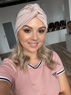 Turban czapka kolor beż bambusowa dzianina   