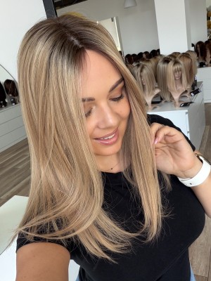 Topper Matylda 40 cm – chłodny beżowy blond z odrostem europejskie włosy naturalne | mikroskóra | baza 15x17 cm