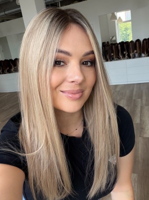 Topper Matylda 45 cm – chłodny beżowy blond z odrostem europejskie włosy naturalne | mikroskóra | baza 15x17 cm
