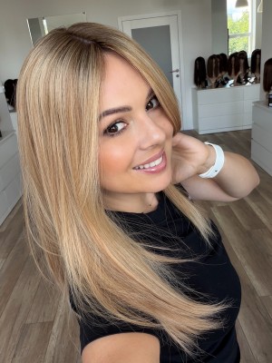 Topper naturalny Olga 40 cm – ciepły blond baleyage| baza 20x20 cm