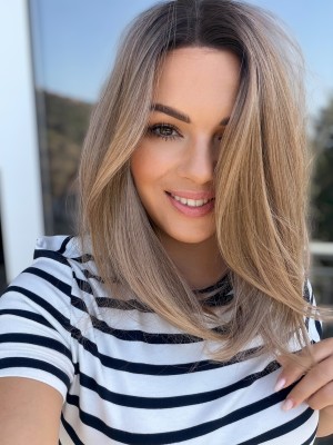 Topper damski Dakota 35 cm z lace front, ciepły brąz balayage – włosy syntetyczne termoodporne | HairLux