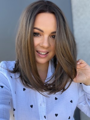 Topper damski Alma 35 cm z lace front, ombre brąz – włosy syntetyczne termoodporne | HairLux