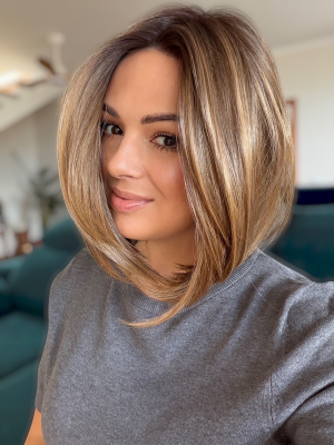 Topper damski Rene 30 cm z lace front, ciepły brąz balayage – włosy syntetyczne termoodporne | HairLux