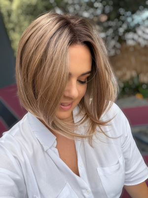 Topper damski Dakota 30 cm z lace front, ciepły brąz balayage – włosy syntetyczne termoodporne | HairLux