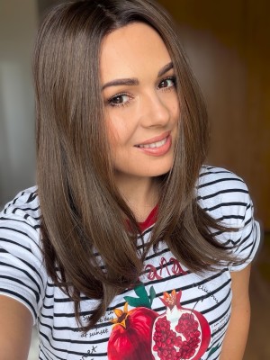 Topper damski Eva 45 cm z lace front, ciepły brąz z odrostem – włosy syntetyczne termoodporne | HairLux