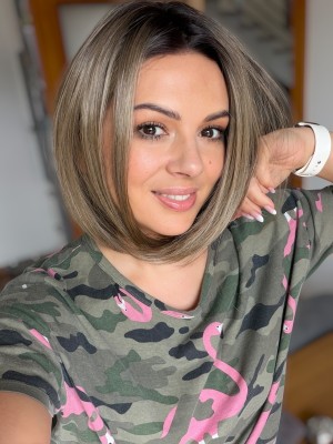 Topper damski Madlen 30 cm z lace front, chłodny brąz z ciemniejszym odrostem – włosy syntetyczne termoodporne | HairLux