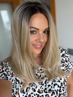 Topper damski Victoria 45 cm z lace front, jasny blond z odrostem – włosy syntetyczne termoodporne | HairLux